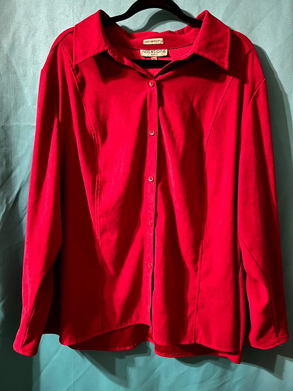 Notations Woman 3X Red Faux Suede Button Down Shirt Top Long Sleeve Stretch Plus